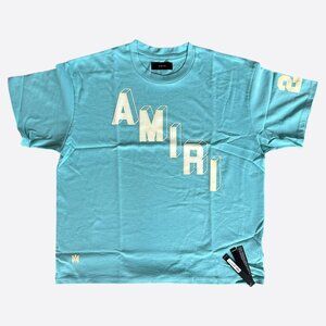 Amiri Blue & White Flocked Logo T-Shirt